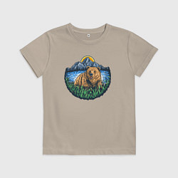 Футболка хлопковая детская Медведь на природе, цвет: миндальный
