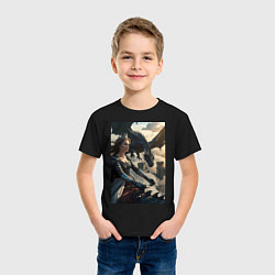 Футболка хлопковая детская Королева летит на драконе, цвет: черный — фото 2