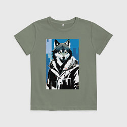 Детская футболка Волк в мегаполисе - нейроарт