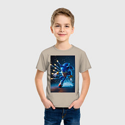 Футболка хлопковая детская Соник убегает от ракет, цвет: миндальный — фото 2