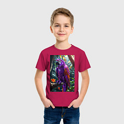 Футболка хлопковая детская Попугай из драгоценных камней, цвет: маджента — фото 2