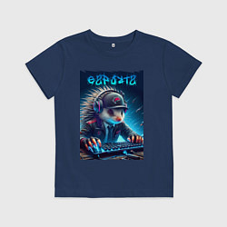 Футболка хлопковая детская Дикобраз командный игрок - неоновое свечение, цвет: тёмно-синий