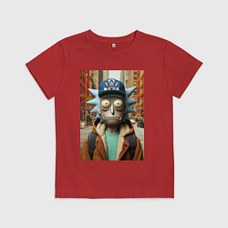 Футболка хлопковая детская Рик Санчес в Нью-Йорке - нейроарт, цвет: красный