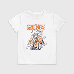 Футболка хлопковая детская Ванпис Монки Д Луффи молния, цвет: белый