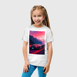 Футболка хлопковая детская Суперкар едет около океана, цвет: белый — фото 2