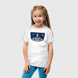 Футболка хлопковая детская Space travel, цвет: белый — фото 2