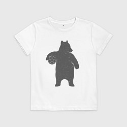 Футболка хлопковая детская Футболист мишка, цвет: белый