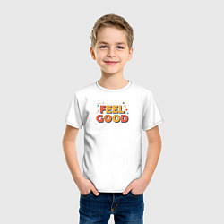 Футболка хлопковая детская Feel Good надпись в стиле мемфис, цвет: белый — фото 2