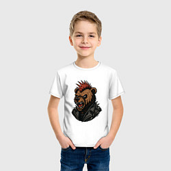 Футболка хлопковая детская Медведь панк, цвет: белый — фото 2