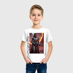 Футболка хлопковая детская Девушка-Мандалорец в броне, цвет: белый — фото 2