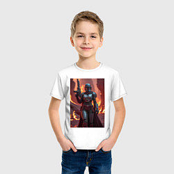 Футболка хлопковая детская Девушка-Мандалорец в броне, цвет: белый — фото 2