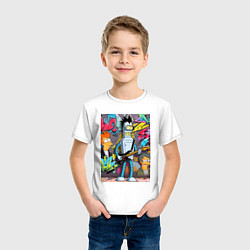 Футболка хлопковая детская Бендер с гитарой и Фрай - граффити, цвет: белый — фото 2