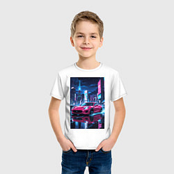 Футболка хлопковая детская Вишневый спорткар по мокрой дороге, цвет: белый — фото 2