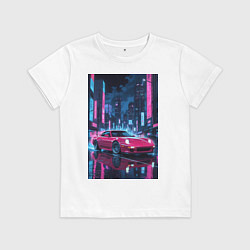 Детская футболка Вишневый спорткар по мокрой дороге