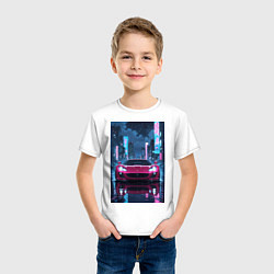 Футболка хлопковая детская Вишневый спорткар по мокрой дороге, цвет: белый — фото 2