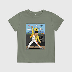 Футболка хлопковая детская Фредди Меркьюри мультяшный стиль, цвет: авокадо