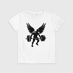 Футболка хлопковая детская Крылатый силач со штангой, цвет: белый