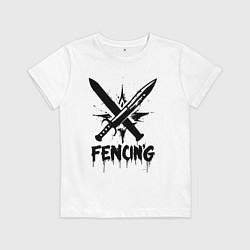 Футболка хлопковая детская Фехтование скрещённые мечи в стиле граффити, цвет: белый