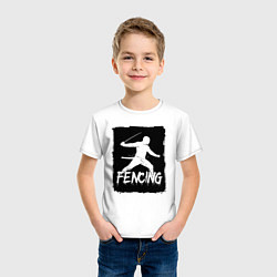 Футболка хлопковая детская Фехтование в черном штрихе, цвет: белый — фото 2