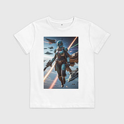 Детская футболка Девушка-мандалорец в космосе
