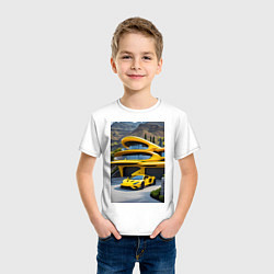 Футболка хлопковая детская Желтый суперкар у дома, цвет: белый — фото 2