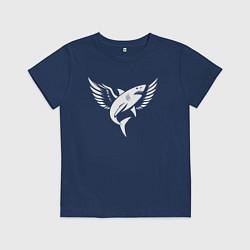 Футболка хлопковая детская Летящая акула, цвет: тёмно-синий