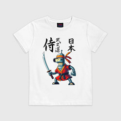 Футболка хлопковая детская Bender bending robot with katana - samurai, цвет: белый