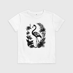 Детская футболка Черный фламинго в цветах