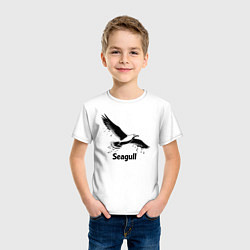 Футболка хлопковая детская Чайка черной краской, цвет: белый — фото 2