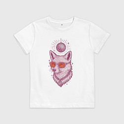Футболка хлопковая детская Лиса в очках с диско-шаром, цвет: белый