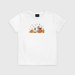Детская футболка Лиса с тыквами и фонарём