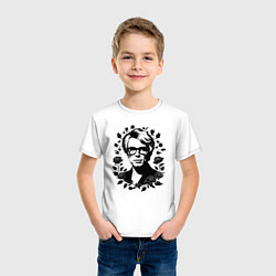 Футболка хлопковая детская Энди Уорхол в цветочном обрамлении, цвет: белый — фото 2