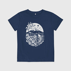 Детская футболка Сакура, Фудзи и карп кои