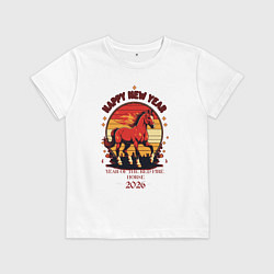 Детская футболка Красный огненный конь символ 2026