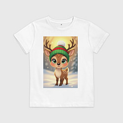 Детская футболка Рождественский олененок в лесу