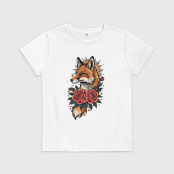 Детская футболка Татуировка лисы с розами