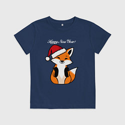 Футболка хлопковая детская Лисичка талисман - счастливого нового года, цвет: тёмно-синий