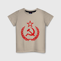 Футболка хлопковая детская СССР герб, цвет: миндальный