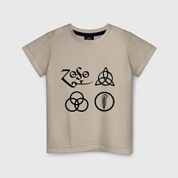 Футболка хлопковая детская Led Zeppelin: symbols, цвет: миндальный