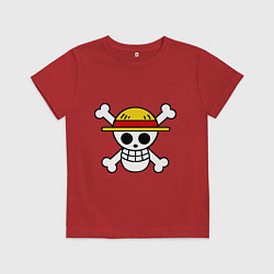 Футболка хлопковая детская Флаг Луффи, цвет: красный