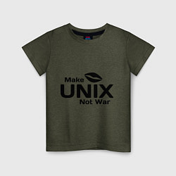 Футболка хлопковая детская Make unix, not war, цвет: меланж-хаки