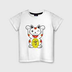 Футболка хлопковая детская Японский котик, цвет: белый
