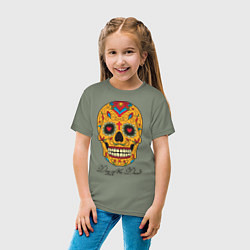 Футболка хлопковая детская Мексиканский череп, цвет: авокадо — фото 2