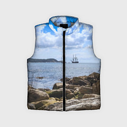 Детский жилет Парусник на горизонте океана, цвет: 3D-светло-серый