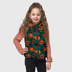 Детский жилет Оранжевые цветы и зеленые листья, цвет: 3D-черный — фото 2