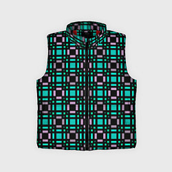 Детский жилет Зелено-сиреневый с черный клетчатый узор