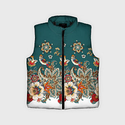 Детский жилет Индийский орнамент с птицами, цвет: 3D-черный