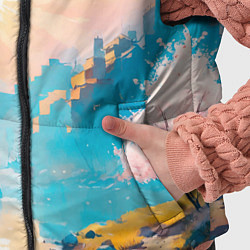 Детский жилет Японский город вдали и цветущая Сакура у реки, цвет: 3D-черный — фото 2