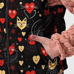 Детский жилет Паттерн с сердечками и котами валентинка, цвет: 3D-черный — фото 2