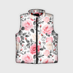 Детский жилет Розовые розы и серые листочки - паттерн, цвет: 3D-красный